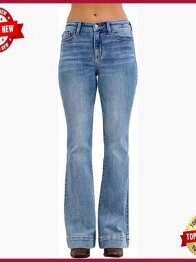 Mid Rise Flare Jeans Stretch Denim 33 Inseam Vintage Style